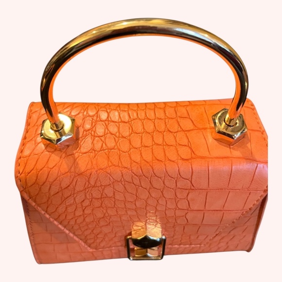 Badgley Mischka Orange Croc-Embossed Vegan Leather Mini Tote w/ Crossbody Strap - Picture 6 of 11